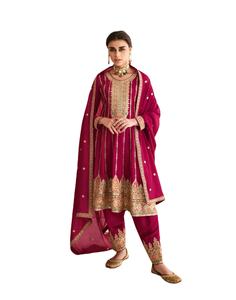 Último diseñador Fab Zone Chinon seda bordado secuencia trabajo Salwar traje de alta calidad estilo étnico paquistaní fiestas festivas - Product Image 1