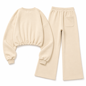 Conjunto de Sudadera y Pantalones Anchos de Moda para Mujer, Color Marfil, Estilo Casual, con Logotipo Personalizado, OEM, Marca Privada, Venta al Por Mayor - Product Image 4