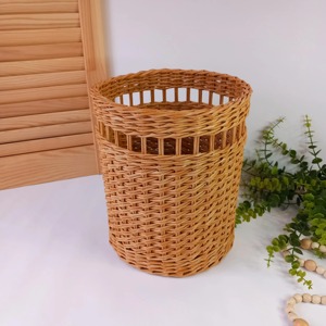 Elegant Rattan Dustbin Suitable For Dry Waste Use In Bedroom Office And Living Room Decor Cylindrical Shape Waste <b>Bin</b> From India - Product Image 1