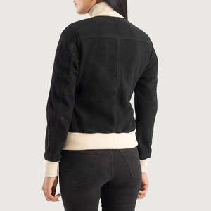 Furat Leathers Black <b>Suede</b> Sheep Leather Bomber <b>Jacket</b> Maroon Quilted Eco-Friendly Quick Dry 3D Embroidery Breathable Winter - Product Image 3