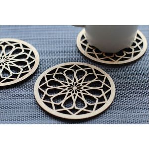 Eco-Friendly Natural Wood Lace Coaster Set Custom Engraved Hollow Out Wooden <b>Cup</b> Mat Wedding Favors & <b>Personalized</b> Office Desk - Product Image 2