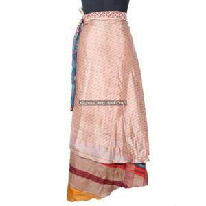 New Fabulous Two Layered Reversible New Indian Around Silk Sari <b>Wrap</b> <b>Skirts</b> Women Wear Vintage Silk Sari Long Length <b>Wrap</b> Around - Product Image 3