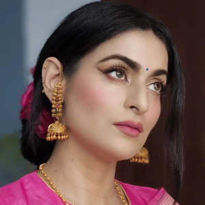 Trendy Matte Jhumka Earrings with Chain Stainless Steel and Alloy Diamond and Pearl Accents for Party and Wedding - Product Image 1