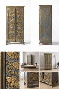 Direct Factory Supply Solid Wood Fish Motif <b>Wardrobe</b> with Multicolor Distressed Finish for Bedroom Interiors at Best Price - Product Image 4