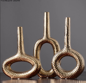 Jarrones Dorados Martillados, Decoración Artística para Sala de Estar, Porche, Dormitorio, Estudio, Adornos de Acero, Accesorios para el Hogar - Product Image 1