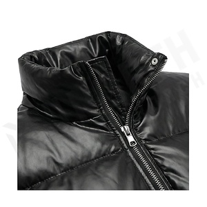 Black Quilted Jacket Full Sleeve Stand Collar Winter Windproof Polyester Filling Zipper Closure Regular Length - Product Image 4