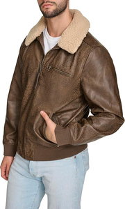 Chaqueta de cuero para motocicleta para hombre con cuello de piel sintética, cierre de cremallera, transpirable, estilo vintage, OEM ODM, MOQ bajo - Product Image 6