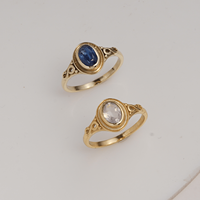 Bague en laiton plaqué or avec kyanite bleue naturelle, sertie clos, faite à la main, pierre précieuse ovale pour femme, vente en gros