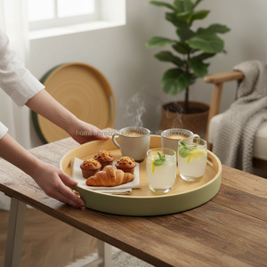 Plateau rond en bambou filé, prix de gros, écologique, plateau de service pour hôtel et complexe hôtelier, léger et durable - Product Image 6