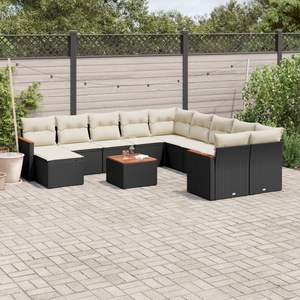 Conjunto de Sofás de Jardín en Negro y Crema, Muebles de Ratán para Exteriores con Cojines de Espuma de Alta Densidad, Diseño Contemporáneo Impermeable - Product Image 3