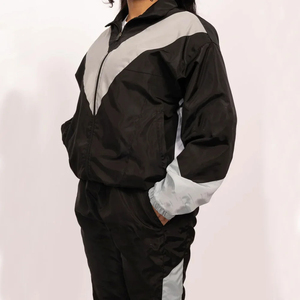 Ensemble de survêtement coupe-vent pour femme de haute qualité, décontracté, grande taille, sportif, jogging, noir et gris, deux pièces, respirant, en polaire - Product Image 4