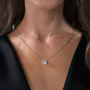 Collar con colgante solitario de diamante talla cojín con halo oculto, chapado en oro, plata de ley 925, joyería para fiesta nupcial - Product Image 6