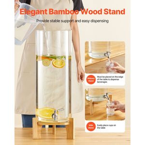 Dispenser per Bevande da 3,5 Galloni con Rubinetto in Acciaio Inox, Dispenser per Succhi in Vetro, Supporto in Legno, Kit per Feste con Ghiaccio - Product Image 5
