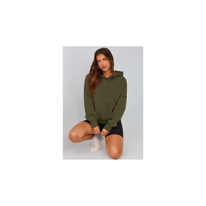 Sweat-shirt à capuche ample pour femme, couleur unie, pull à manches longues, haut décontracté confortable pour femme - Product Image 3