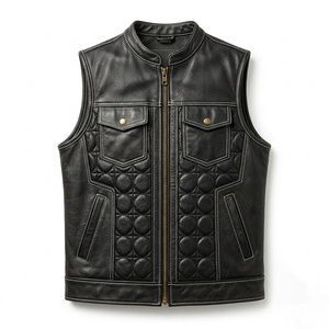 OEM ODM <b>Men's</b> <b>Leather</b> Western <b>Vest</b> Zipper Closure Customizable Summer Rhinestone Casual Outdoor Sleeveless Waistcoat Wholesale - Product Image 2