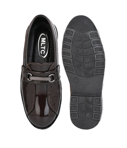 Premium Formal Party Wear Slip on Comfortable <b>Soft</b> Brown Burgundy Patent Leather Luxury Chain Loafers for Boys - Product Image 1