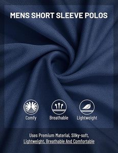 Men's Navy Blue Short Sleeve Knitted Polo Shirt Classic <b>3</b> Button Collar Solid Color Casual Breathable Design - Product Image 6