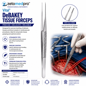 Puntas de Pinzas para Tejidos Vital DeBAKEY, 2 mm de Ancho, Longitud Total 12 pulgadas (30.5 cm), ZETOMEDPRO - Product Image 3