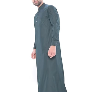 Wholesale Premium Cotton Stand Collar Modest <b>Men's</b> Loose Fit <b>Thobe</b> Islamic Eid Plus Size Floor Length Short Sleeve Quick Dry - Product Image 4