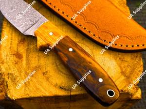 Damascus Steel 8" OEM Drop Point Razor <b>Sharp</b> Skinner <b>Knife</b> Rosewood Leather Sheath Outdoor Carry Survival Self Defence <b>Knife</b> - Product Image 6