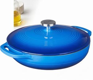 Cazuela de cobre redonda Calentador de alimentos Diseño azul elegante con tapa a prueba de fugas Ideal para almacenar alimentos con estilo y servir Color azul - Product Image 1