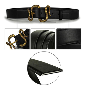 <b>Men</b> Black Genuine Leather <b>Belt</b> Antique Brass <b>Snake</b> Buckle Designer Casual Gothic Waist Strap - Product Image 5