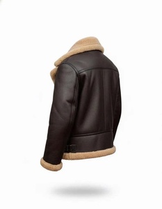 <b>Men's</b> Vintage PU Leather Jacket Sherpa <b>Lined</b> <b>Fleece</b> Warm Winter <b>Coat</b> Turn-down Collar Zipper - Product Image 2