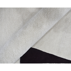 Modern Hand-Tufted Silk Wool Rectangular Area <b>Rug</b> Abstract Minimalist High-Low Pile Design Neutral Cream <b>Black</b> - Product Image 1