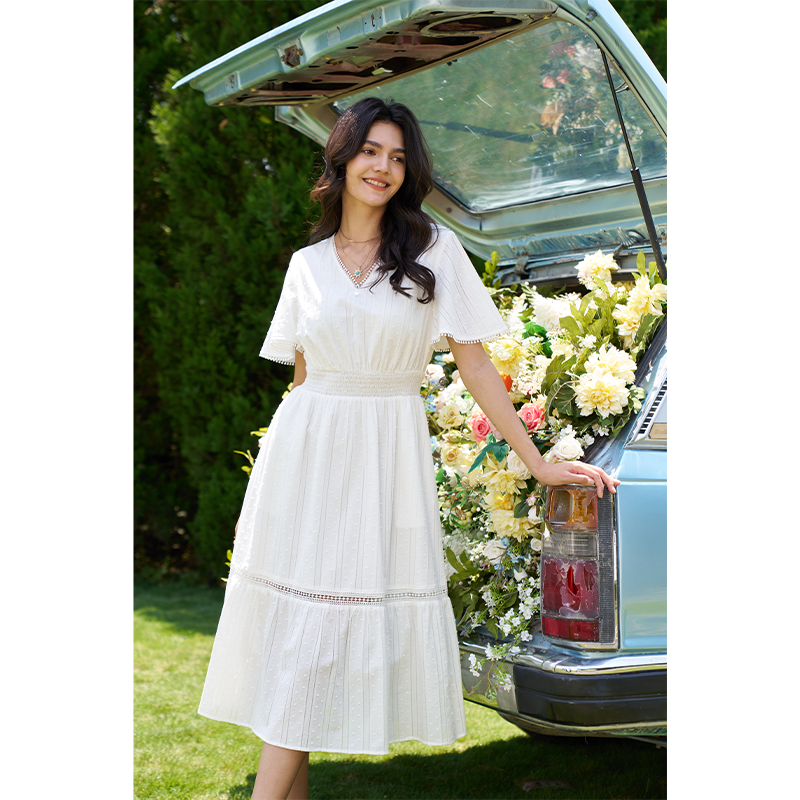 パーティードレス V-Neck Dress with Fluted Pleats YUNZSXJY Women 's Split Elegant V Neck Wrap Ruffle Wedding
