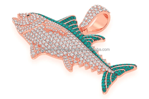 Colgante de Plata 925 con Baño de Oro Rosa, Estilo Hip Hop, Personalizado con Atún y Piedras Preciosas de Moissanita, Regalo Estético - Product Image 4