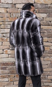 Manteau long en fausse fourrure de vison pour homme, épais, longueur genou, col rabattu, manches classiques, couleur unie - Product Image 2