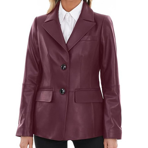 OEM Wholesale High Quality Women's Lambskin Burgundy <b>Leather</b> <b>Blazer</b> Fitted <b>Leather</b> <b>Jacket</b> Custom Logo Colors Women's <b>Jackets</b> - Product Image 1