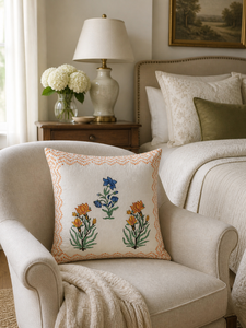 Indian Hand Block Print <b>Cushion</b> <b>Cover</b> White Cotton Floral Pillow <b>Cover</b> for Sofa Couch Bedroom and Home Decor - Product Image 5