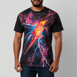 T-shirt imprimé Lightning en coton, décontracté, avec personnalisation OEM ODM pour hommes et femmes - Product Image 6