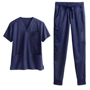 Uniformes Clínicos Transpirables, Conjunto de Uniformes Médicos para Hospital y Enfermería, Blusa con Cuello en V, Pantalón Recto, Mezcla de Algodón, Venta al Por Mayor - Product Image 1