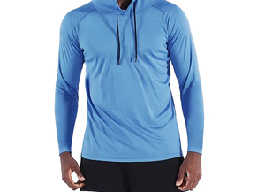 Sudadera deportiva de manga larga con capucha azul para hombre, de secado rápido, tejida, de color sólido, para verano, transpirable, con forro polar. - Product Image 3