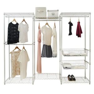 Sistema di Organizzazione Armadio Pieghevole Bianco con Cestini Scorrevoli in Metallo e Tessuto per Conservazione Vestiti in Bagno - Product Image 2