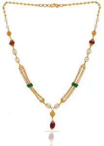 Collier en perles dorées et orné de perles avec des accents rouges et verts, bijoux ethniques élégants pour femmes - Product Image 3
