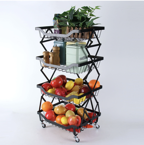 OEM/ODM Vietnam Foldable 4-Tier Tool <b>Trolley</b> Cart with Lockable Wheels Multi-Use Storage Organizer - Product Image 1