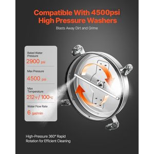 Idropulitrice ad Alta Pressione in Acciaio Inox da 21 Pollici con 4 Ruote, 4500 PSI Max, Attacco Rapido 3/8, Accessori per Pulizia Superfici - Product Image 4