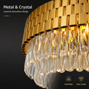 Lustre moderne de luxe en cristal doré, design en métal tricolore pour salle à manger, salon, hall d'hôtel, décoration intérieure - Product Image 2