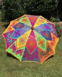 Sombrilla de Jardín Recta, Manual, Hecha a Mano, de Tela de Algodón, para Bodas, Patio Exterior, con Bordado Rajastaní - Product Image 1