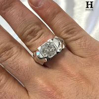 Anillo de lujo para hombre con diamante hexagonal cultivado en laboratorio, solitario geométrico, banda de compromiso, estilo hip hop, anillo de pinky con incrustaciones de diamantes.