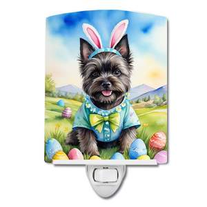Cairn Terrier Easter Egg Hunt Luz nocturna de cerámica Compacto con certificación UL para dormitorio Baño Guardería Pasillo 6x4x3 Multicolor - Product Image 1
