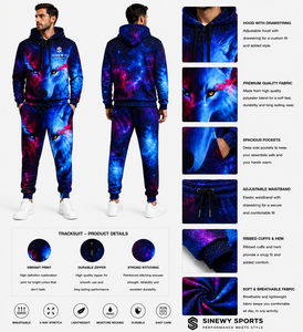 Ensemble survêtement homme imprimé loup, sweat à capuche et pantalon, tenue décontractée d'été, manches longues, cordon de serrage, respirant, léger, en polyester - Product Image 1
