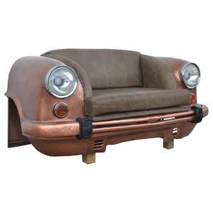 Sofá de Cuero Genuino de Primera Calidad con Diseño de Asiento Delantero de Auto Clásico |   Sofá de 2 Plazas Hecho a Mano de Estilo Industrial Automotriz |   Muebles de Salón Retro de Lujo - Product Image 6