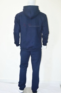 Men's Navy Blue Hooded Fleece Tracksuit <b>Set</b> Full Length Regular Fit Cotton Sweatshirt <b>Jogger</b> Pants Solid Color Side Pockets - Product Image 5