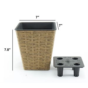 Paquete de 2 Macetas Cuadradas de Mimbre Tejidas a Mano, Color Marrón, con Sistema de Autorriego, Macetas Inteligentes para Interiores y Exteriores - Product Image 4