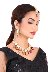 Party Wear Engagement Wedding Anniversary Choker Earrings Set Traditional Zircon Trendy <b>Gift</b> Jewelry Women Necklace Brass Alloy - Product Image 5