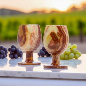 Ensemble de 2 gobelets à pied en onyx naturel, verres à vin faits à la main en forme de pierre, vaisselle en pierre, vente en gros, logo personnalisé, décoration de bar - Product Image 4